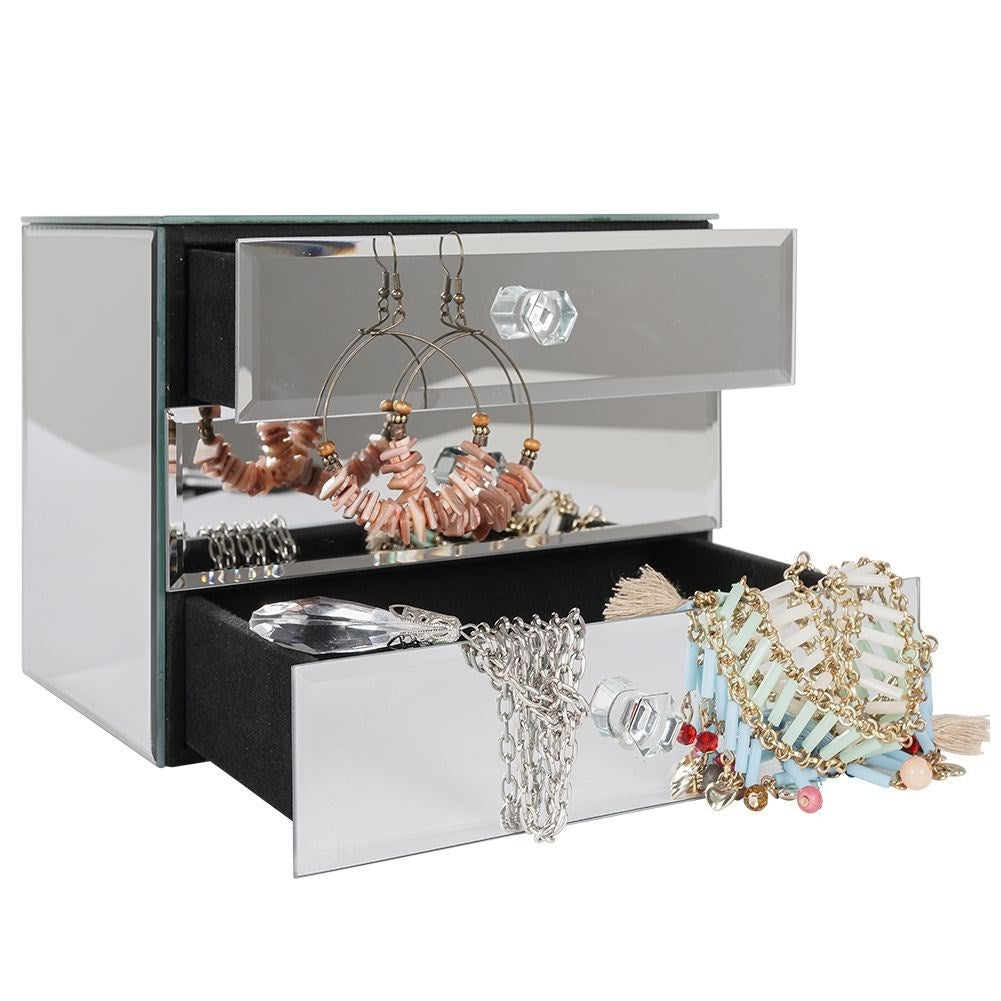 Elegant jewelry box with three drawers and crystal handle