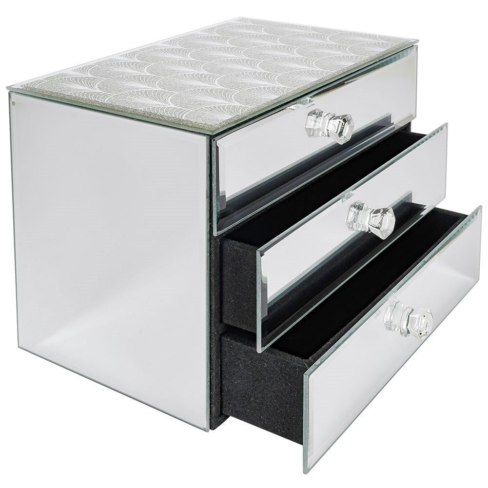 Elegant jewelry box with three drawers and crystal handle