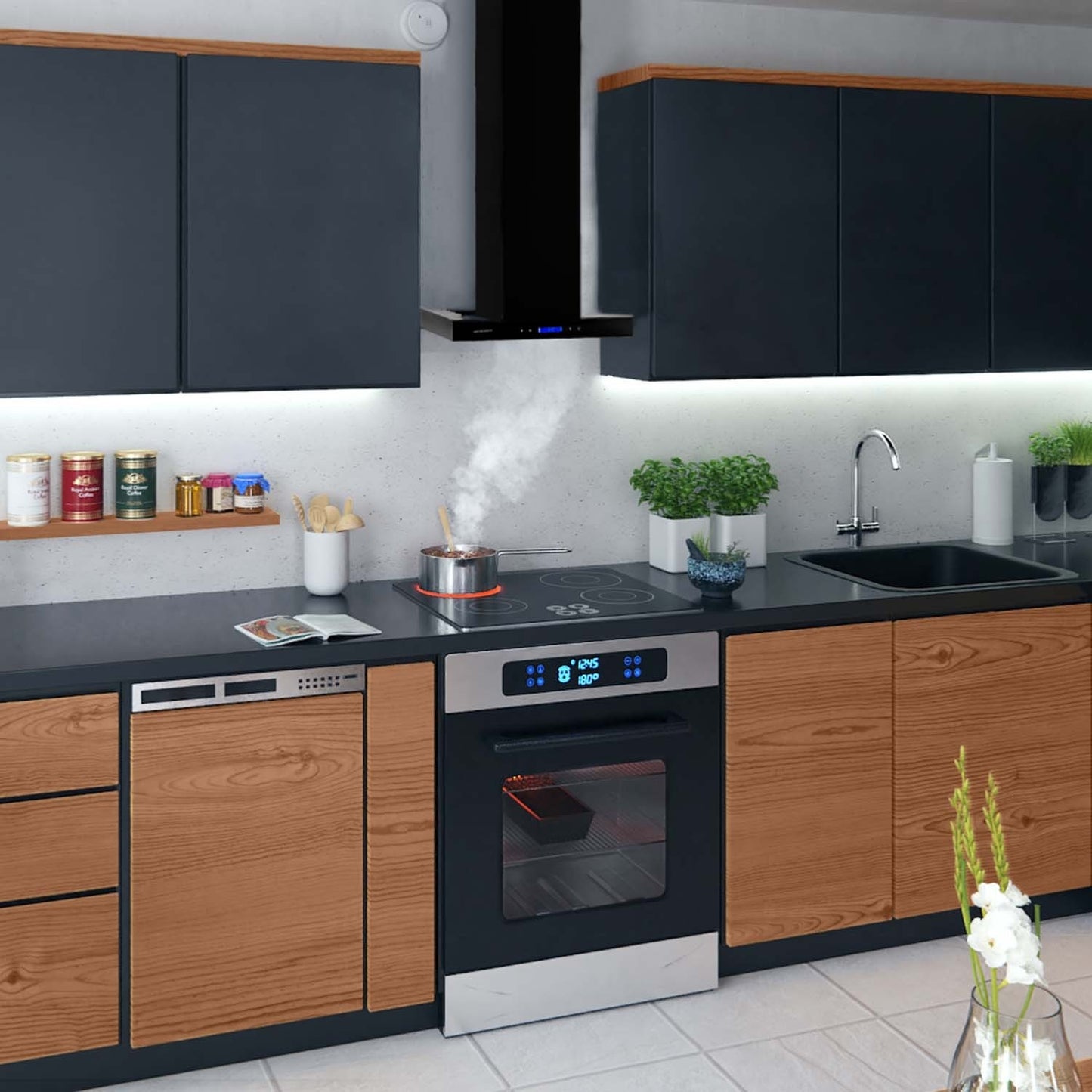Elegant kitchen hood 60 cm black Berdsen BE-60E