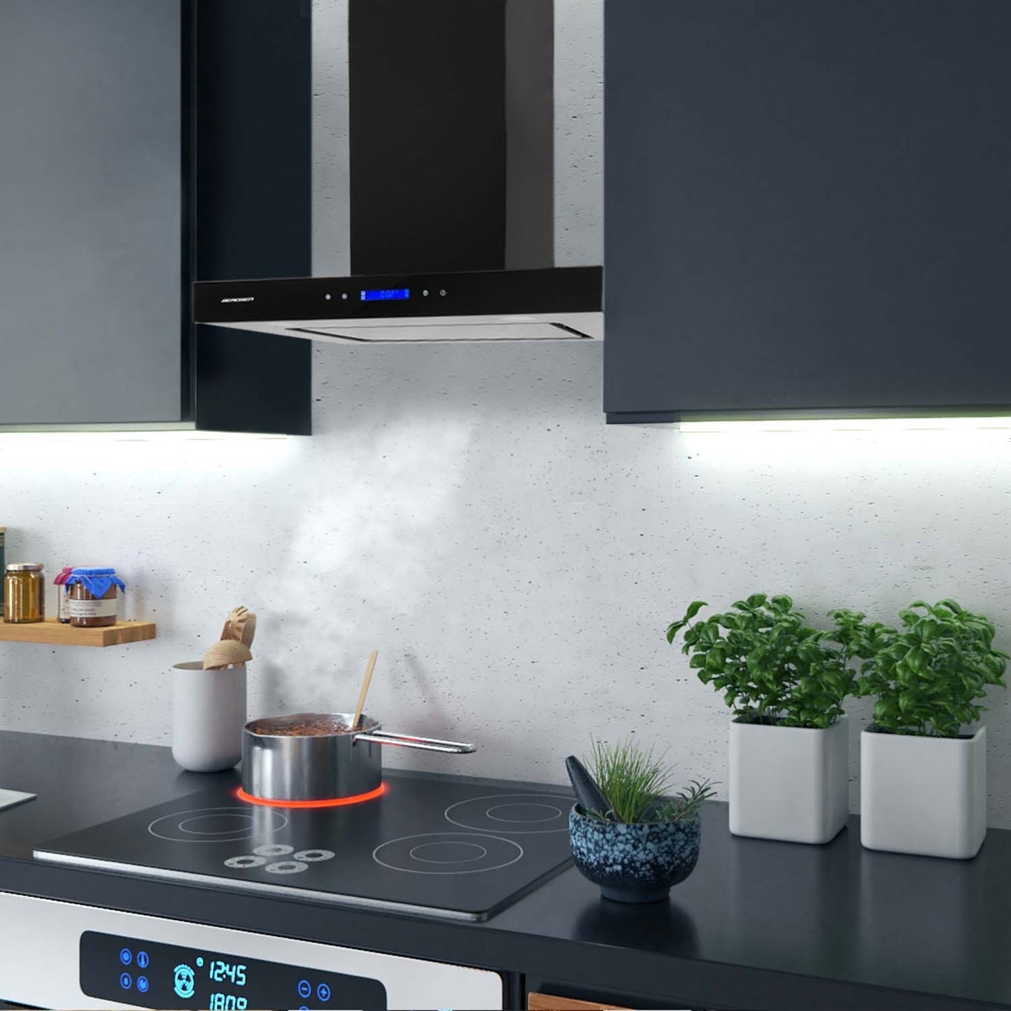 Elegant kitchen hood 60 cm black Berdsen BE-60E