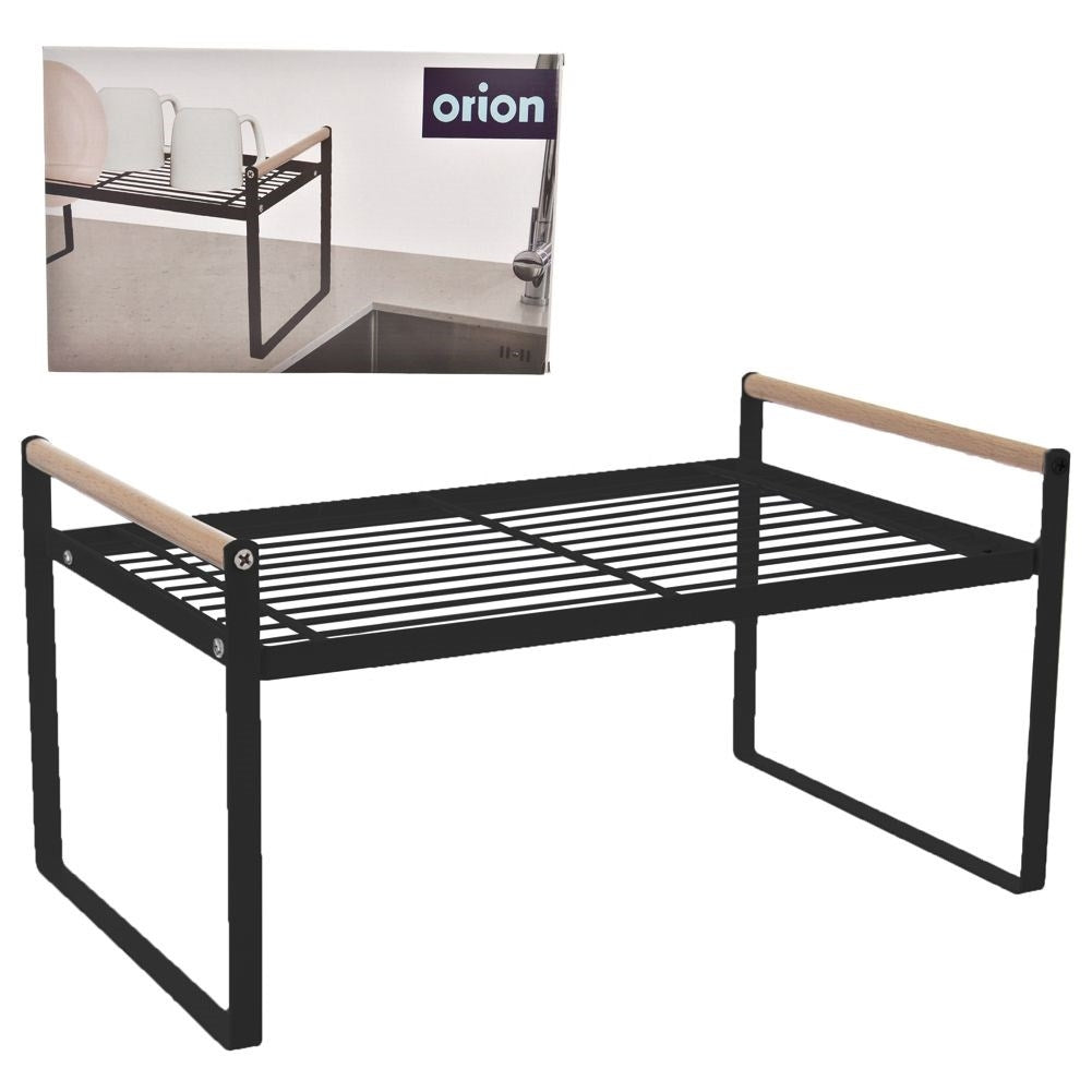 Elegant kitchen shelf in black metal and wood for order in the home
