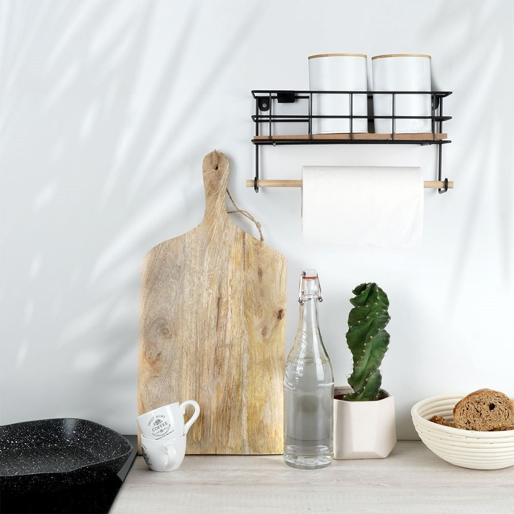 Elegant kitchen shelf with paper towel holder and storage