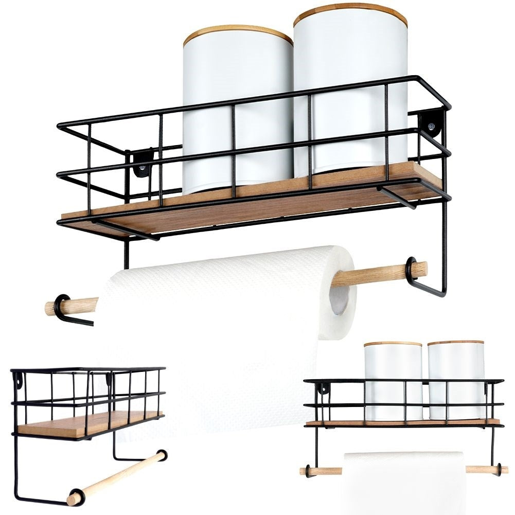 Elegant kitchen shelf with paper towel holder and storage