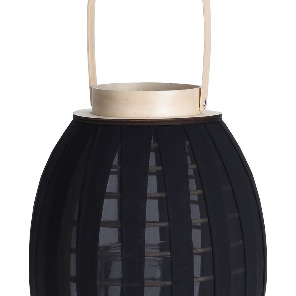 Elegant lantern on wooden stand with glass insert and handle