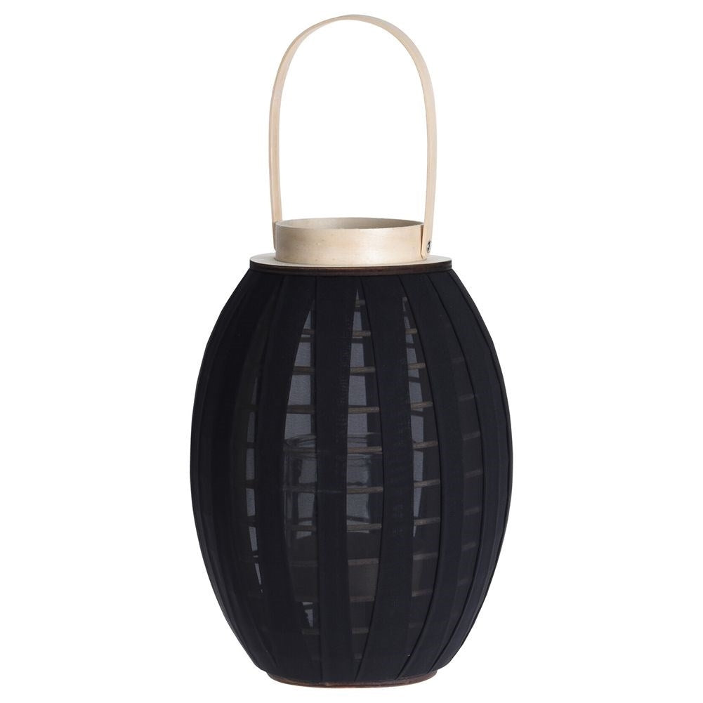 Elegant lantern on wooden stand with glass insert and handle