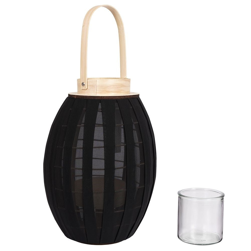 Elegant lantern on wooden stand with glass insert and handle