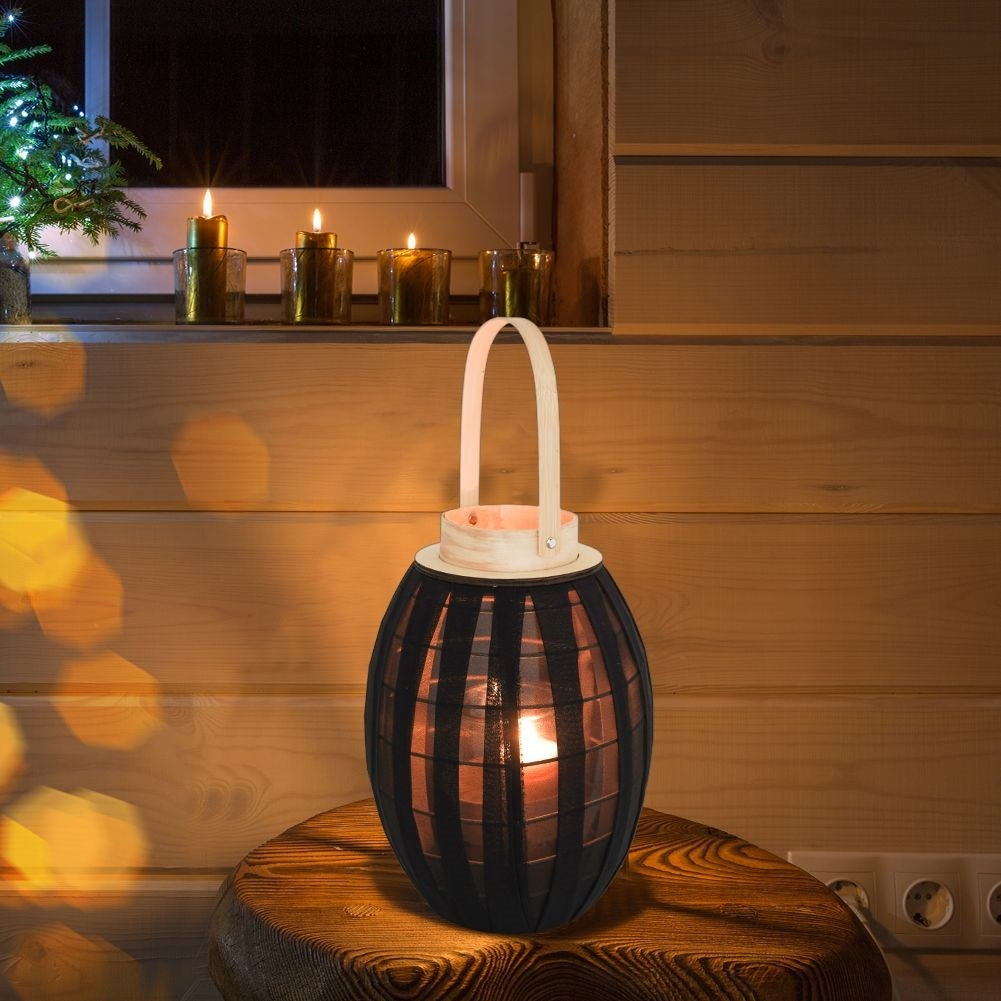 Elegant lantern on wooden stand with glass insert and handle