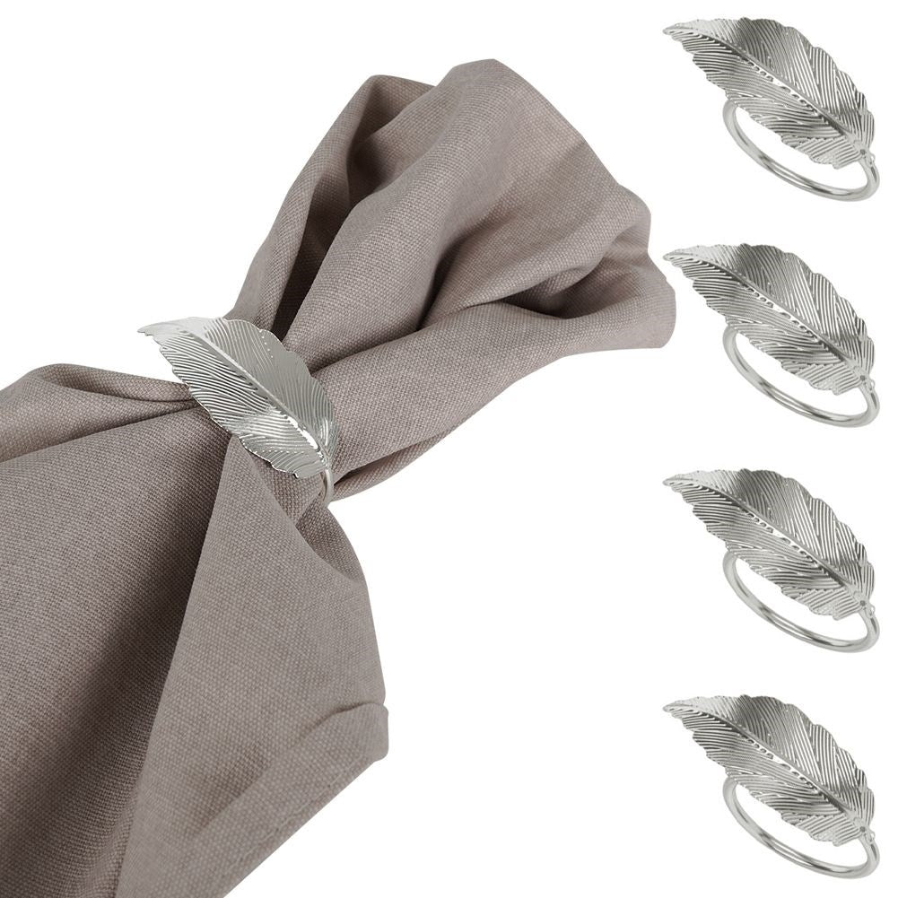 Elegant napkin rings in silver with a leaf pattern, 4.5 cm diameter