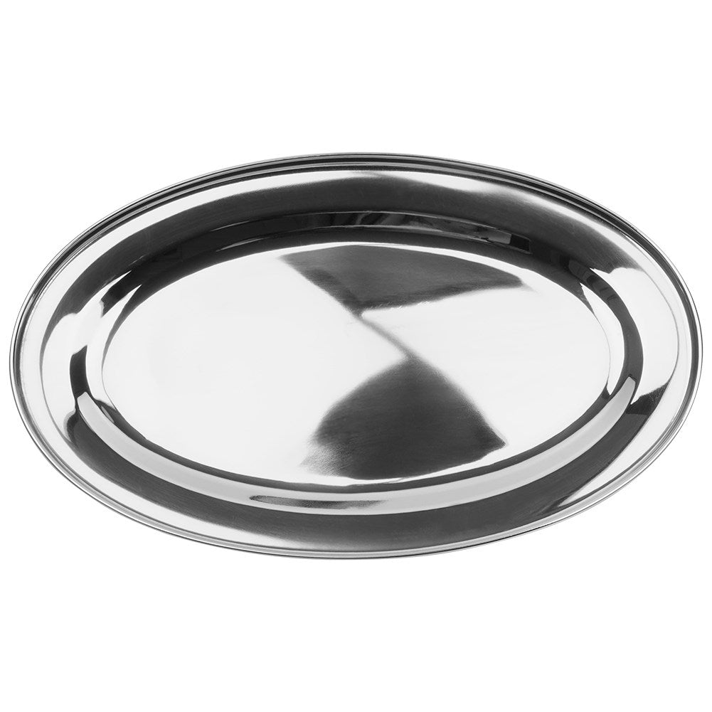 Elegant oval serving tray in highly polished stainless steel