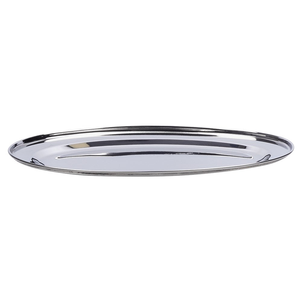 Elegant oval serving tray in highly polished stainless steel
