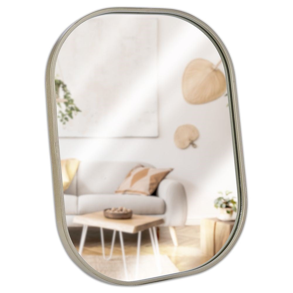 Elegant oval wall mirror with champagne gold metal frame