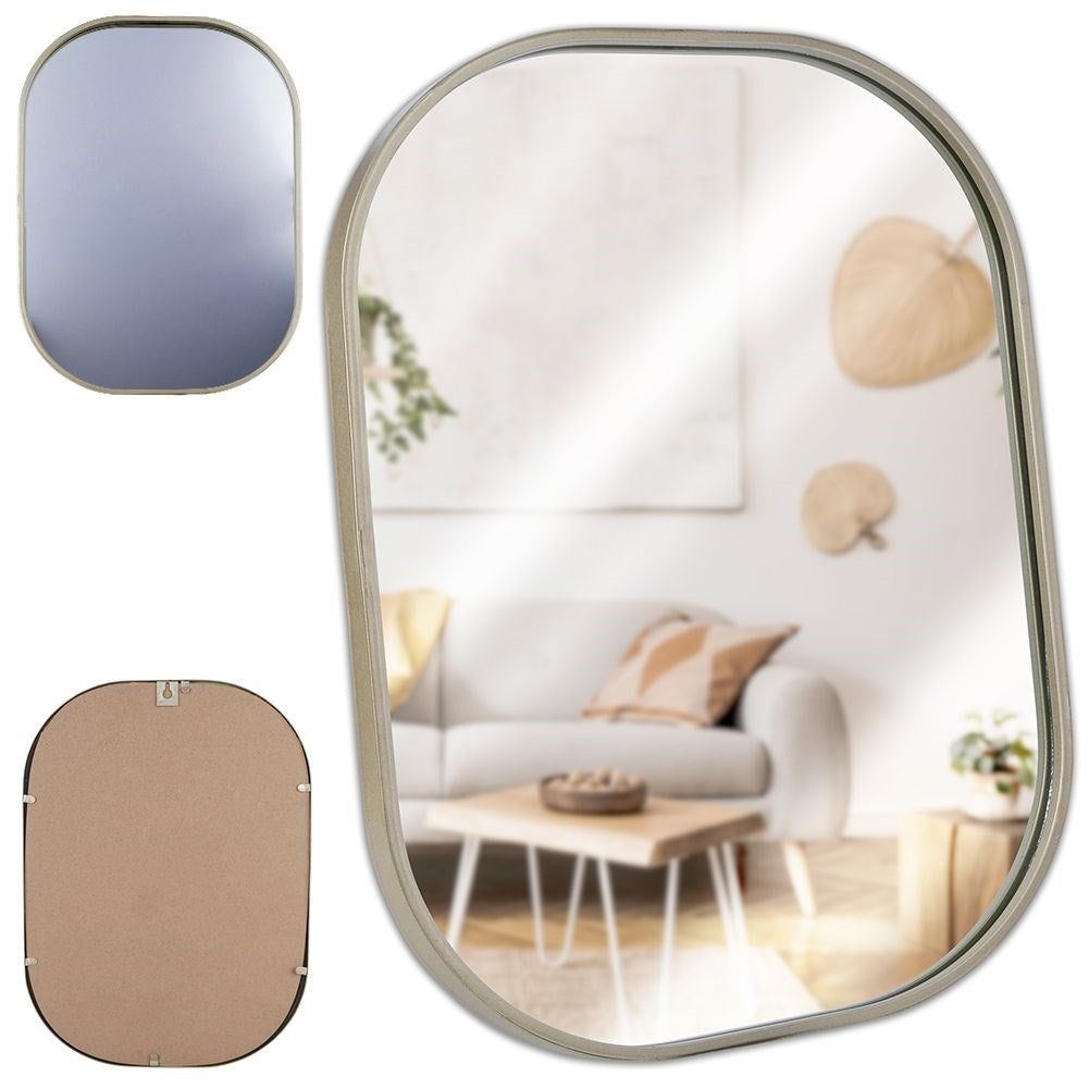 Elegant oval wall mirror with champagne gold metal frame