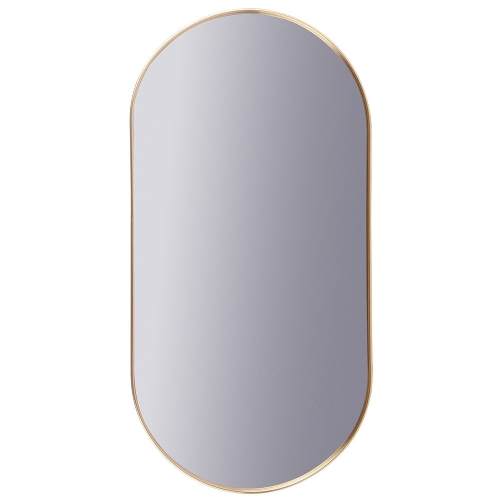 Elegant oval wall mirror with gold metal frame, flexible suspension
