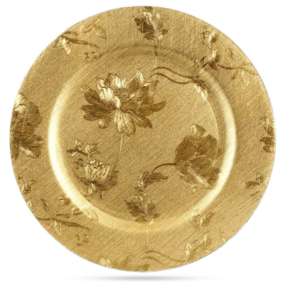 Elegant place mat 33 cm in golden color with flower motif