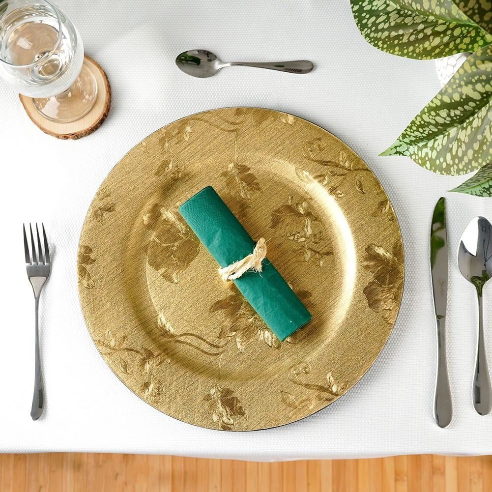 Elegant place mat 33 cm in golden color with flower motif