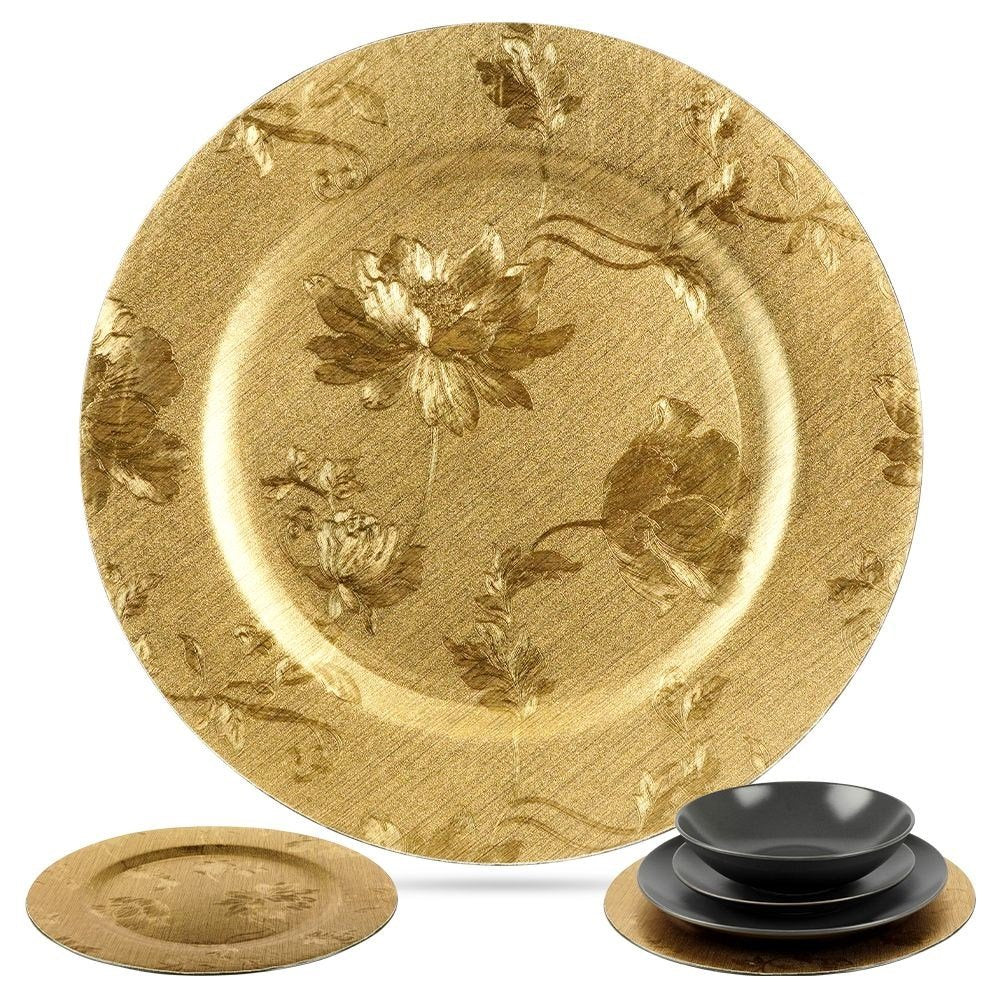 Elegant place mat 33 cm in golden color with flower motif