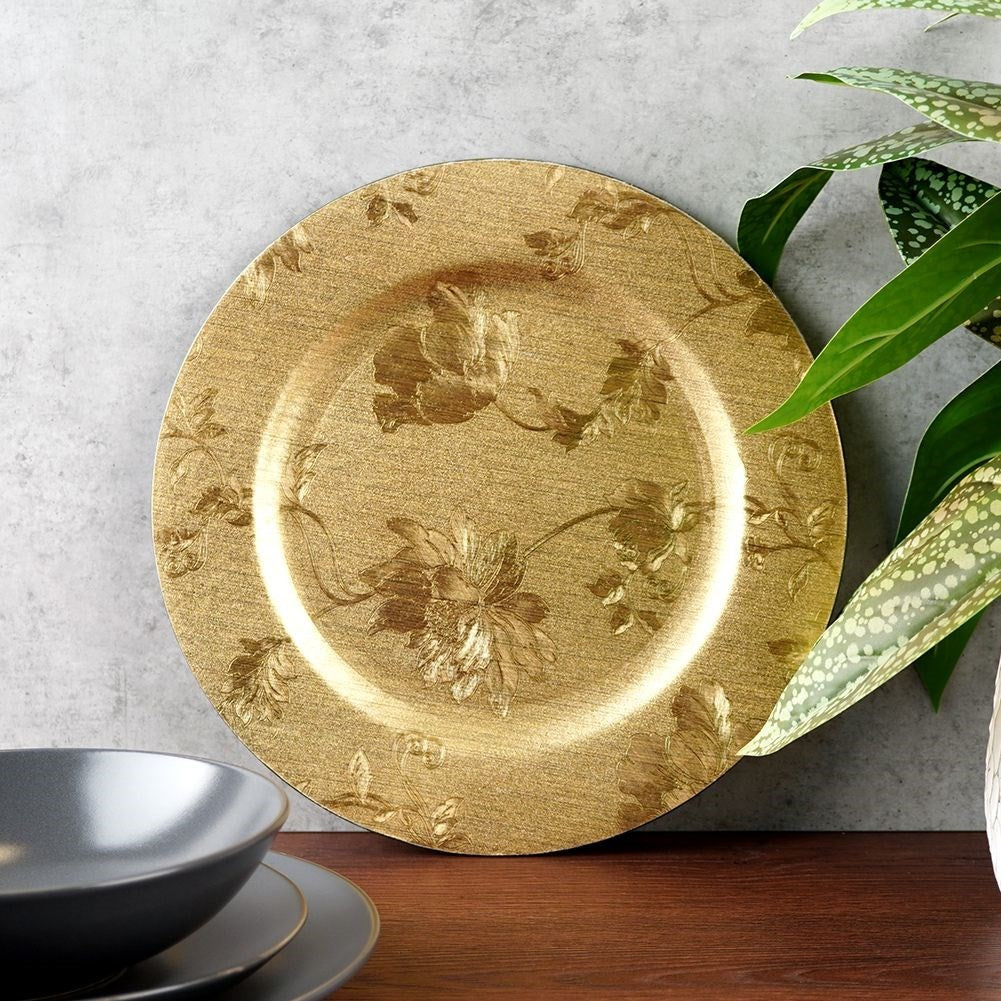 Elegant place mat 33 cm in golden color with flower motif
