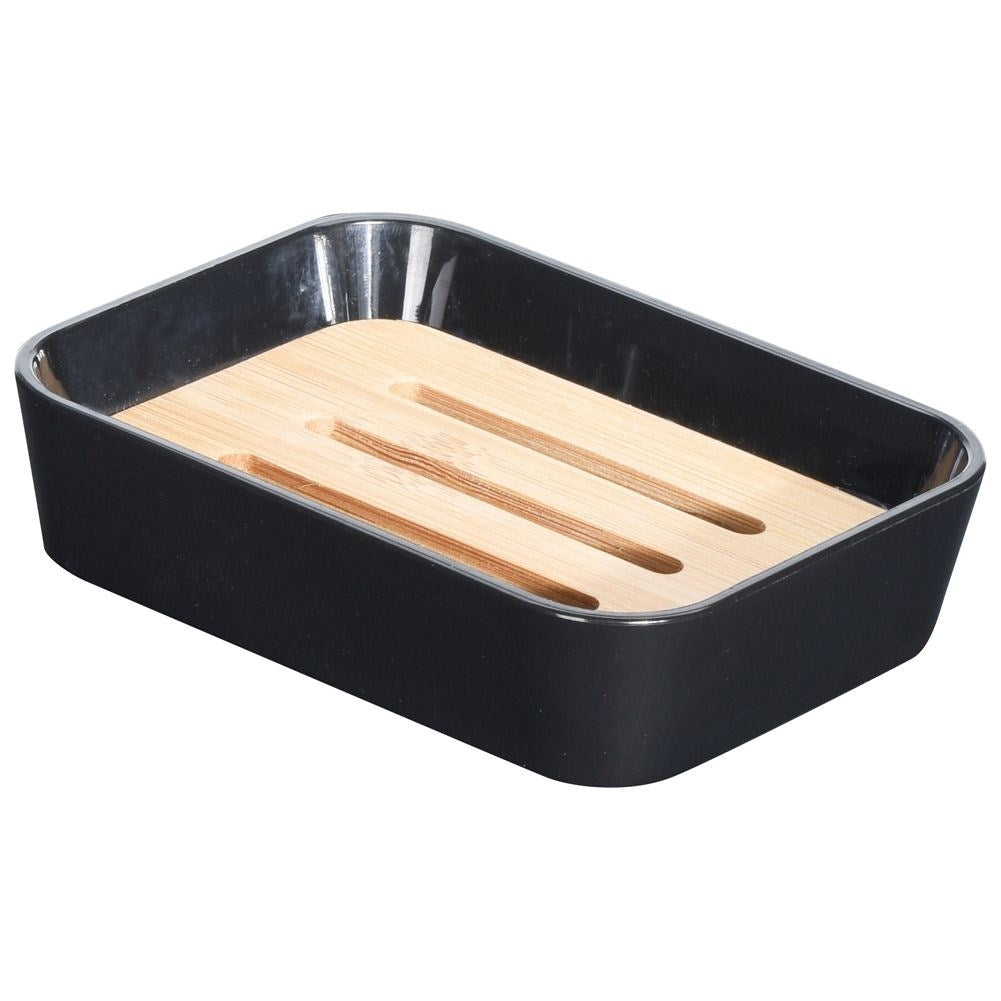 Elegant plastic and bamboo soap dish for classic soap