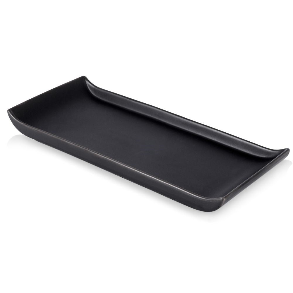 Elegant rectangular snack plate in black ceramic, dishwasher safe