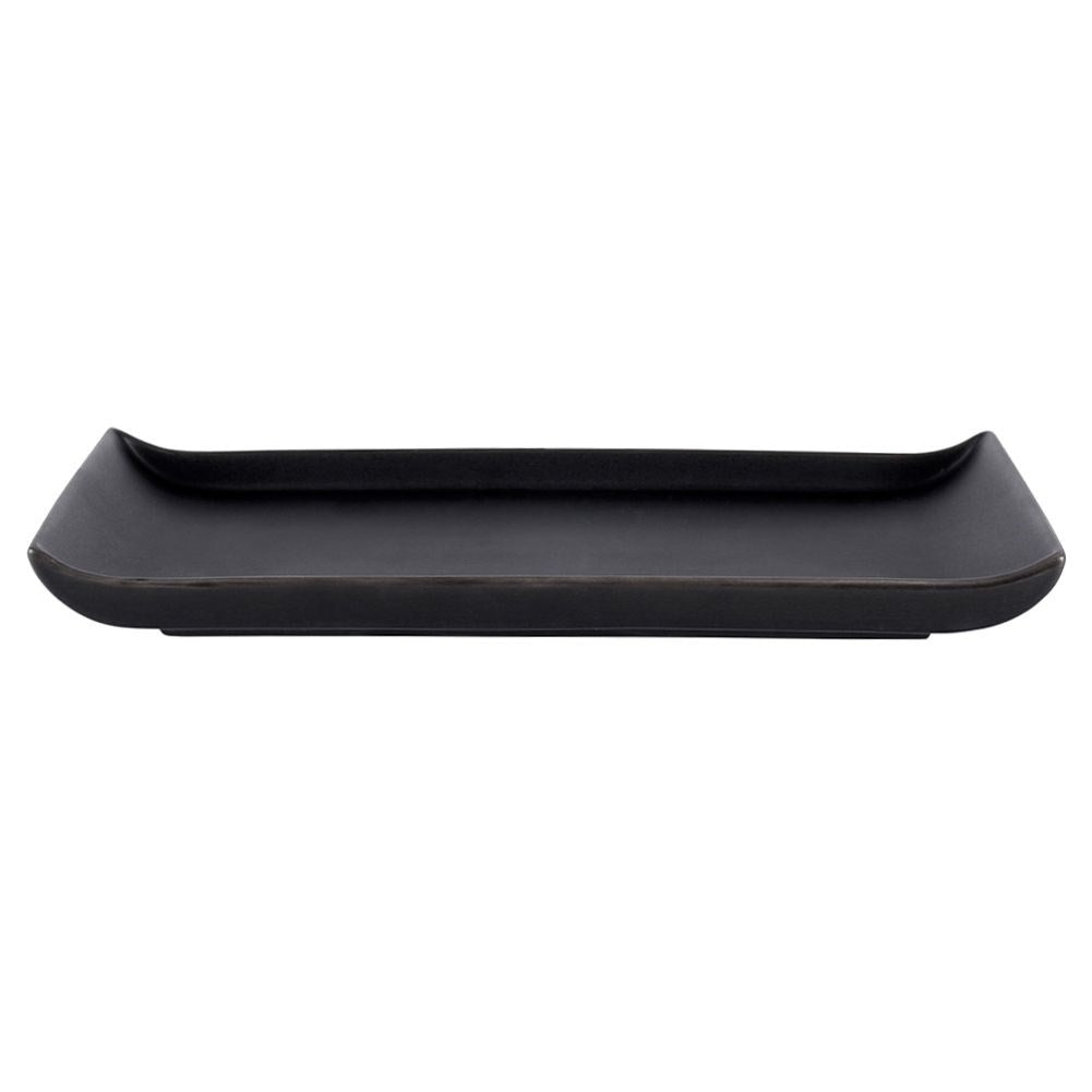 Elegant rectangular snack plate in black ceramic, dishwasher safe