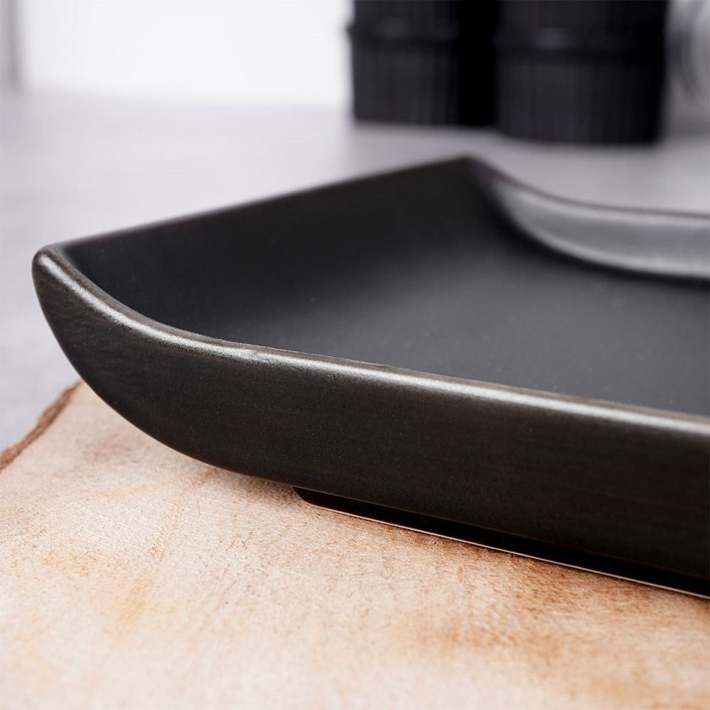 Elegant rectangular snack plate in black ceramic, dishwasher safe