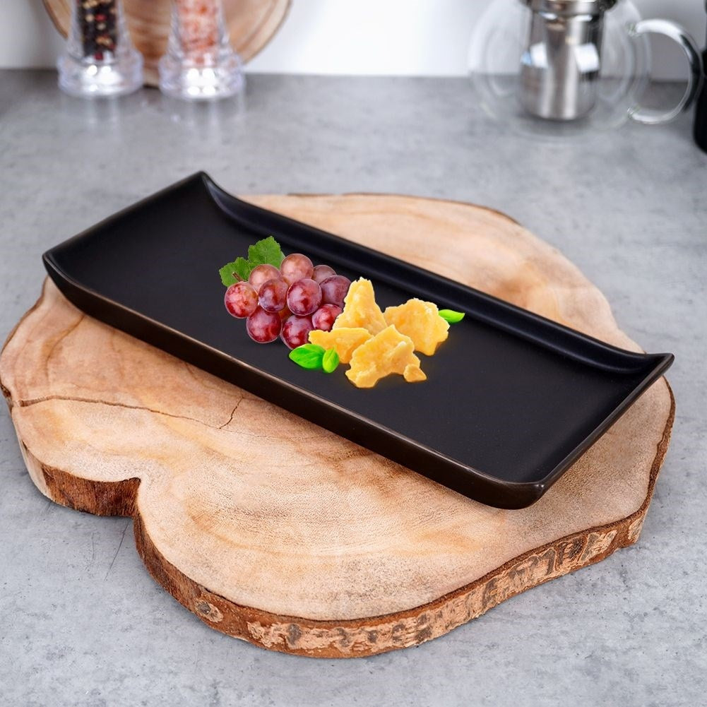Elegant rectangular snack plate in black ceramic, dishwasher safe