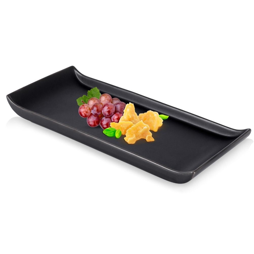 Elegant rectangular snack plate in black ceramic, dishwasher safe