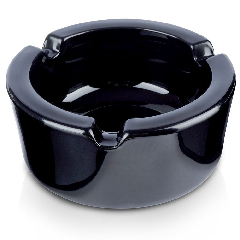 Elegant round ashtray in black glass for home & garden