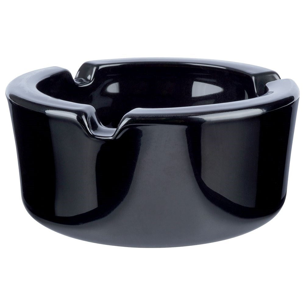Elegant round ashtray in black glass for home & garden