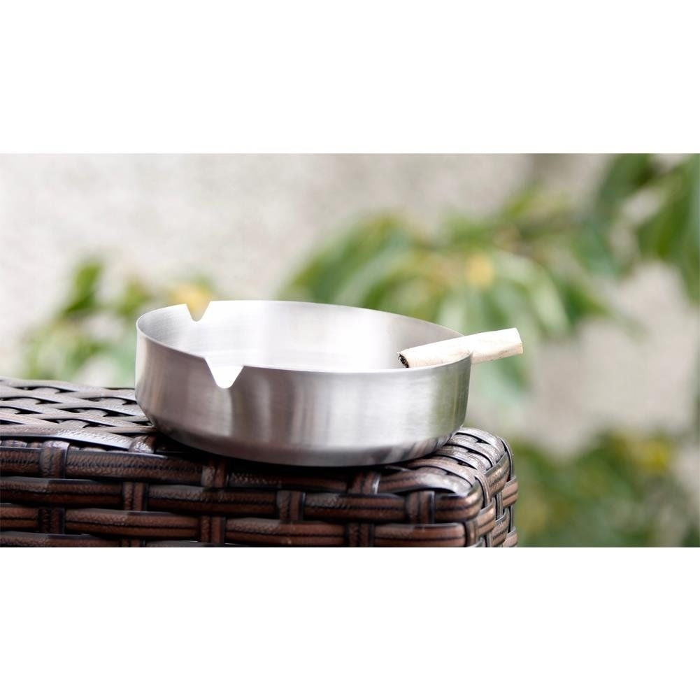 Elegant round ashtray in matt stainless steel for home & bar