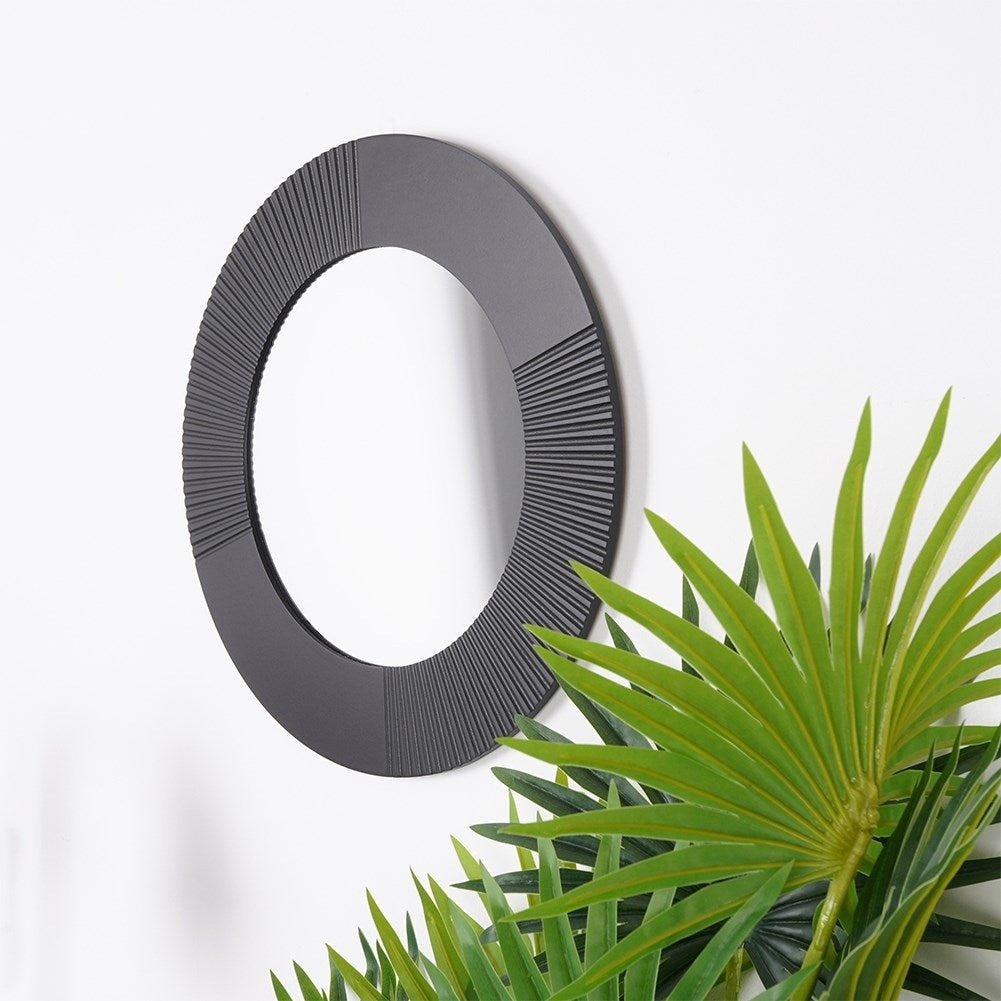 Elegant round mirror with wide black MDF frame