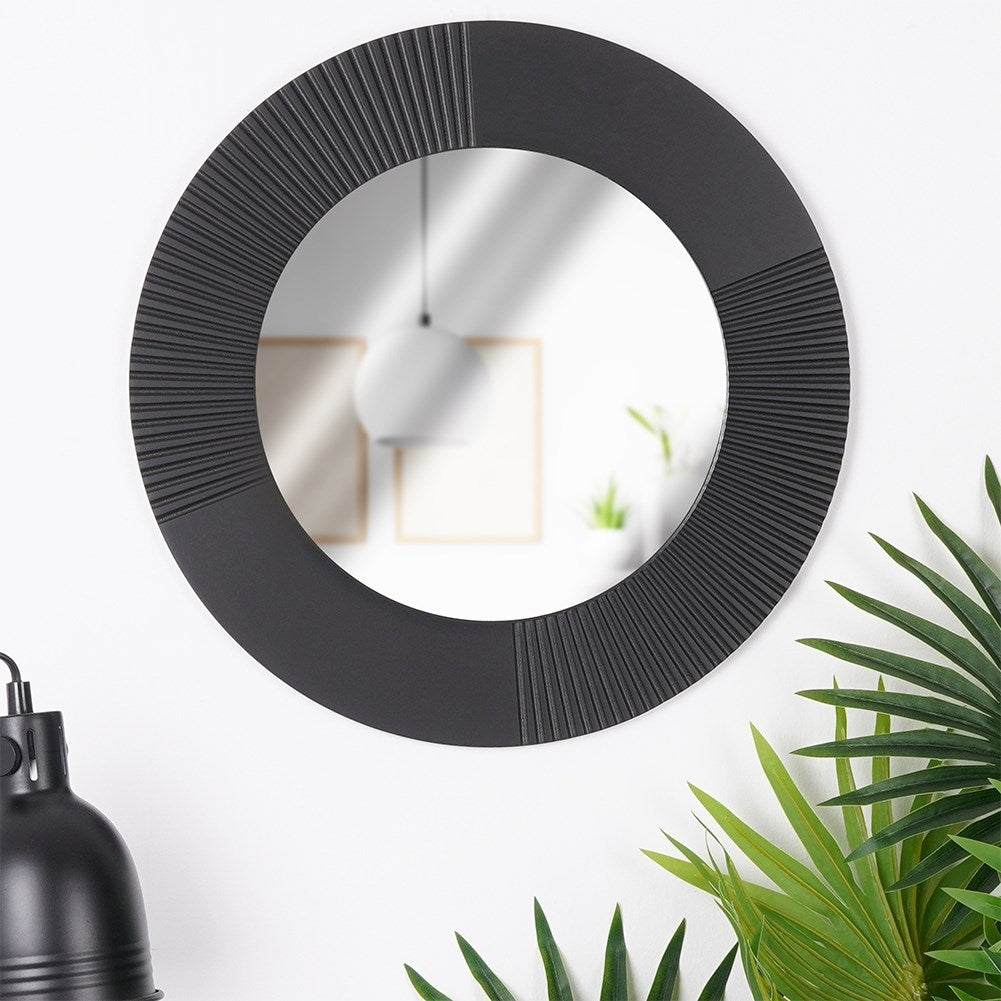 Elegant round mirror with wide black MDF frame