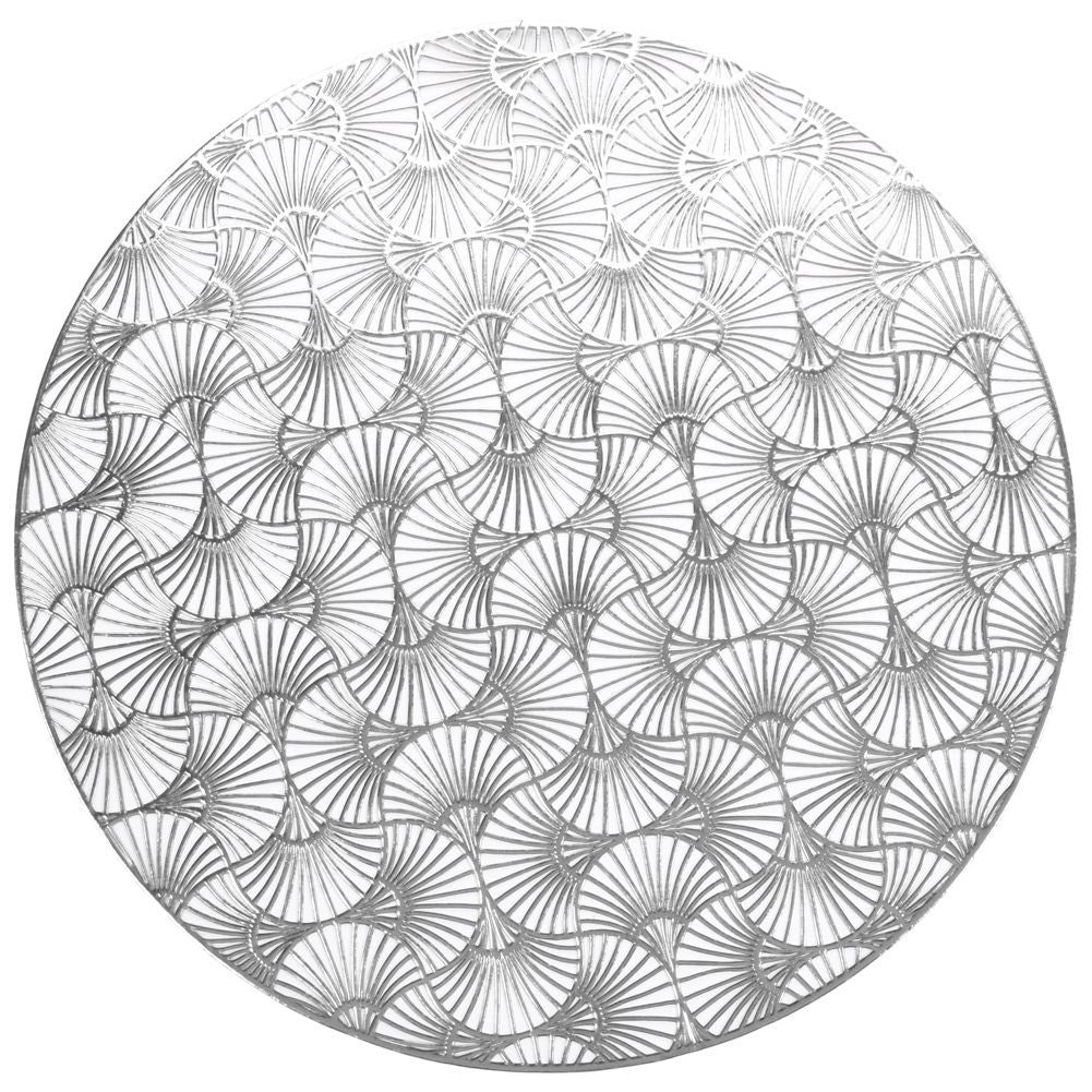 Elegant, round placemat in decorative silver design