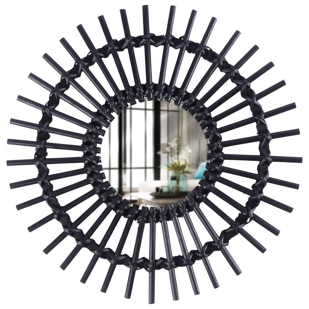Elegant round wall mirror 50 cm in black wooden frame