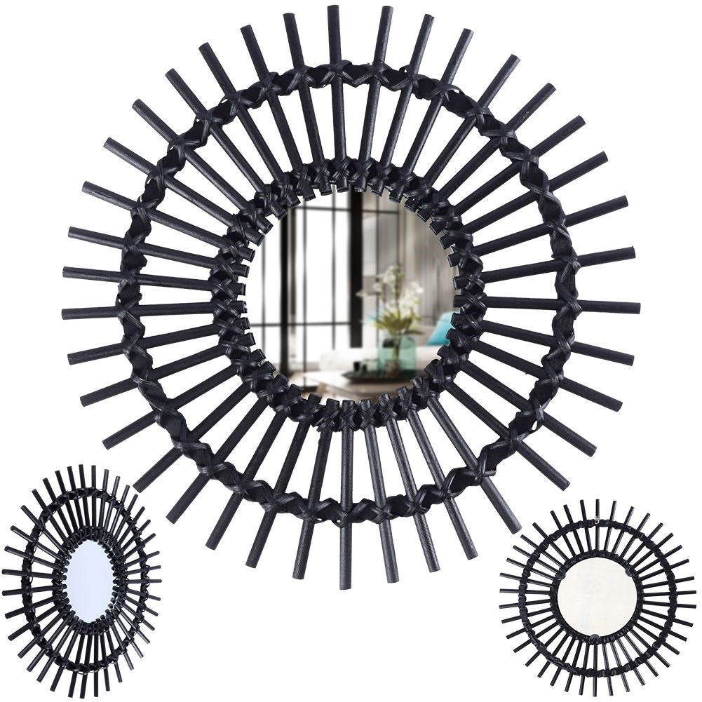 Elegant round wall mirror 50 cm in black wooden frame