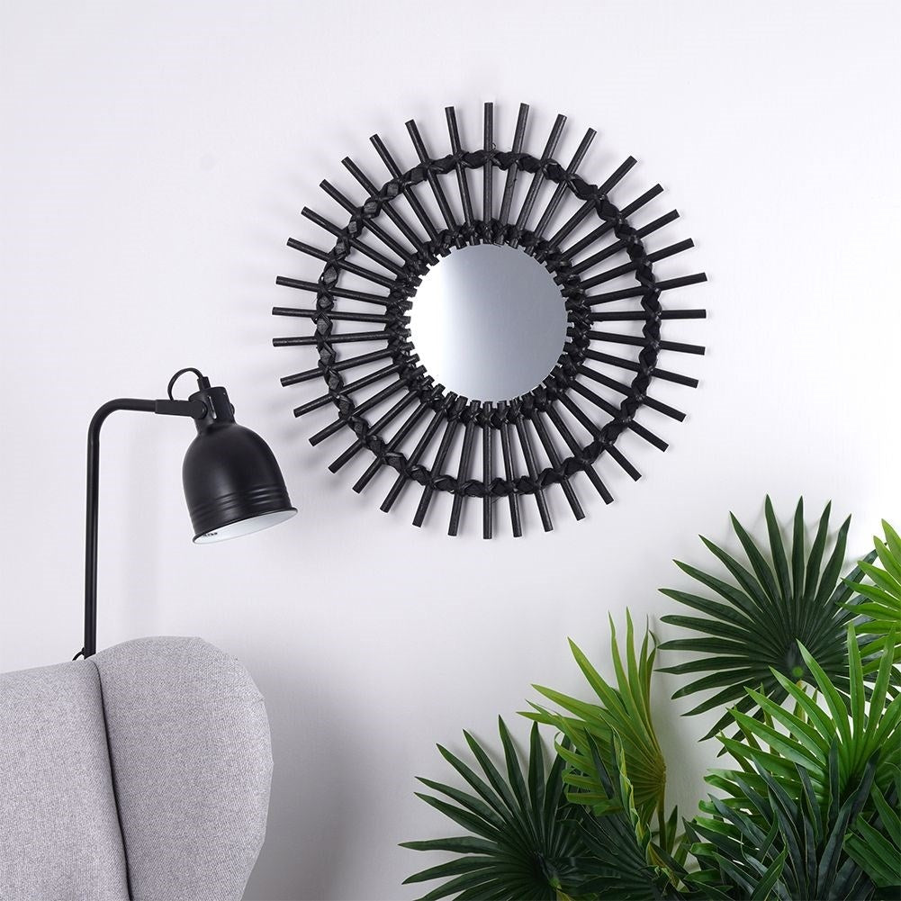 Elegant round wall mirror 50 cm in black wooden frame