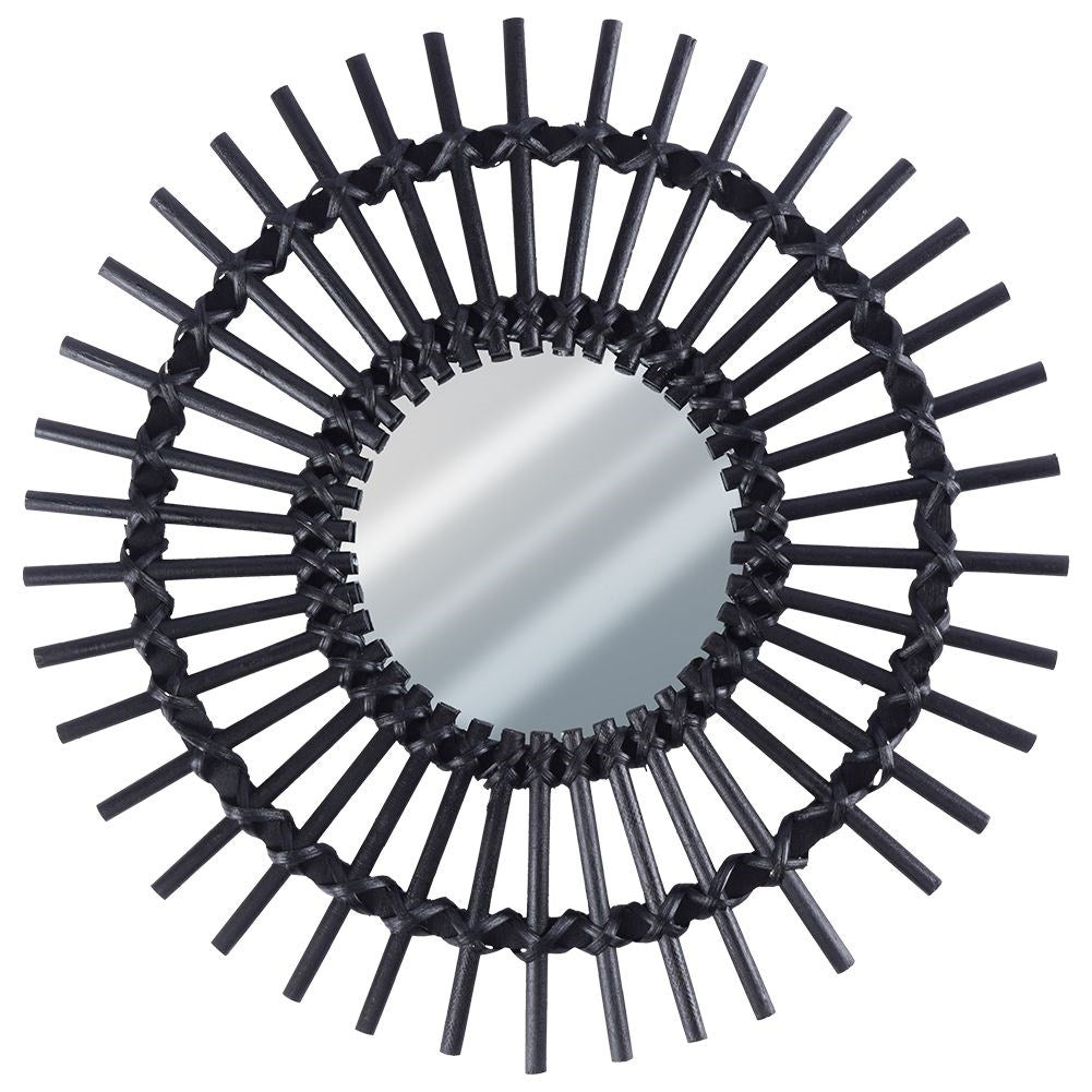 Elegant round wall mirror 50 cm in black wooden frame
