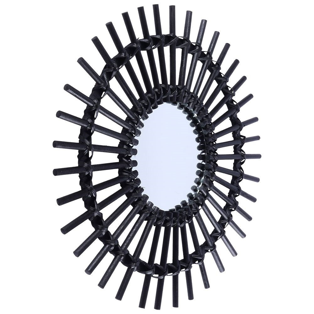 Elegant round wall mirror 50 cm in black wooden frame