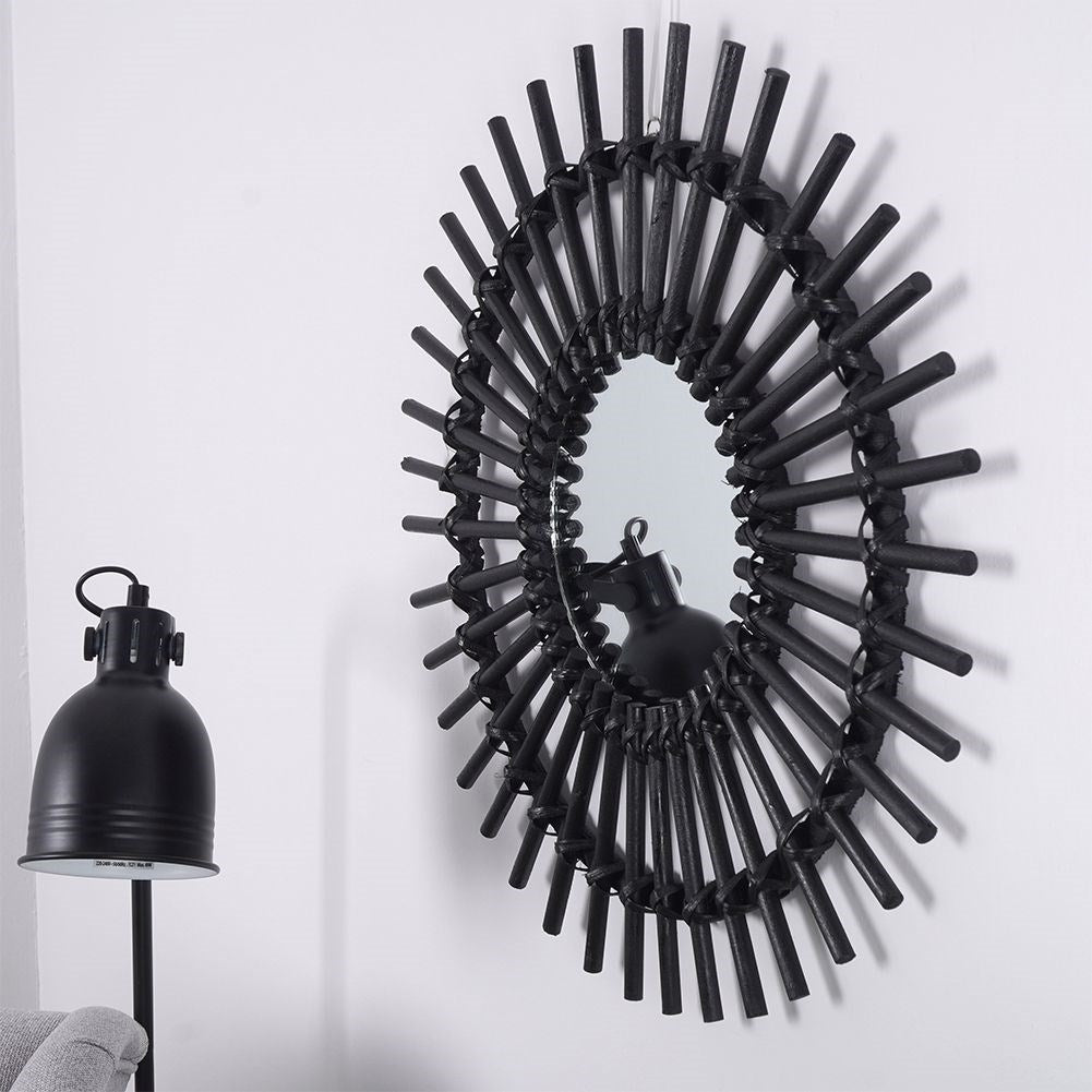 Elegant round wall mirror 50 cm in black wooden frame
