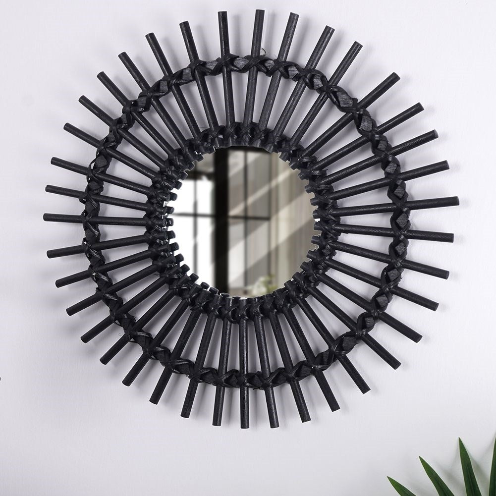 Elegant round wall mirror 50 cm in black wooden frame