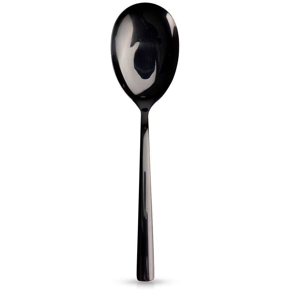Elegant salad spoon in black stainless steel, dishwasher safe