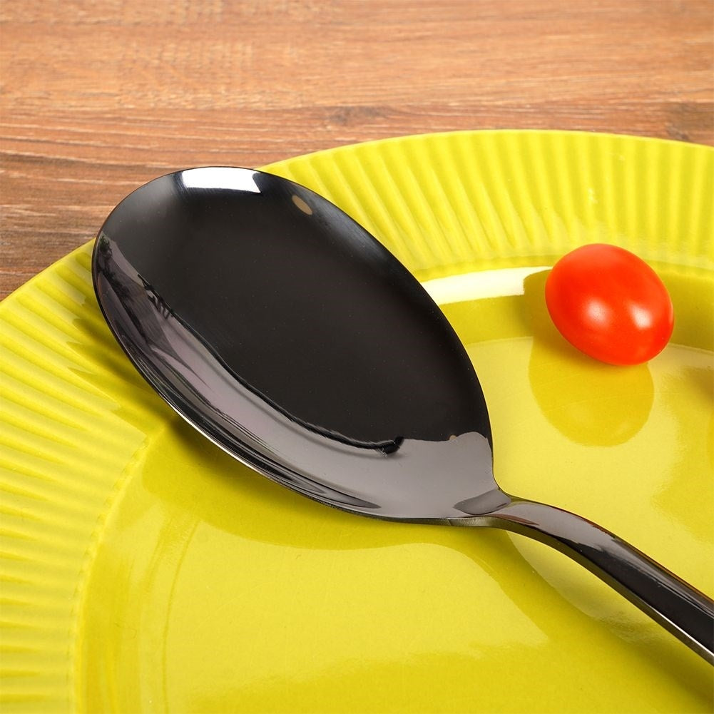 Elegant salad spoon in black stainless steel, dishwasher safe