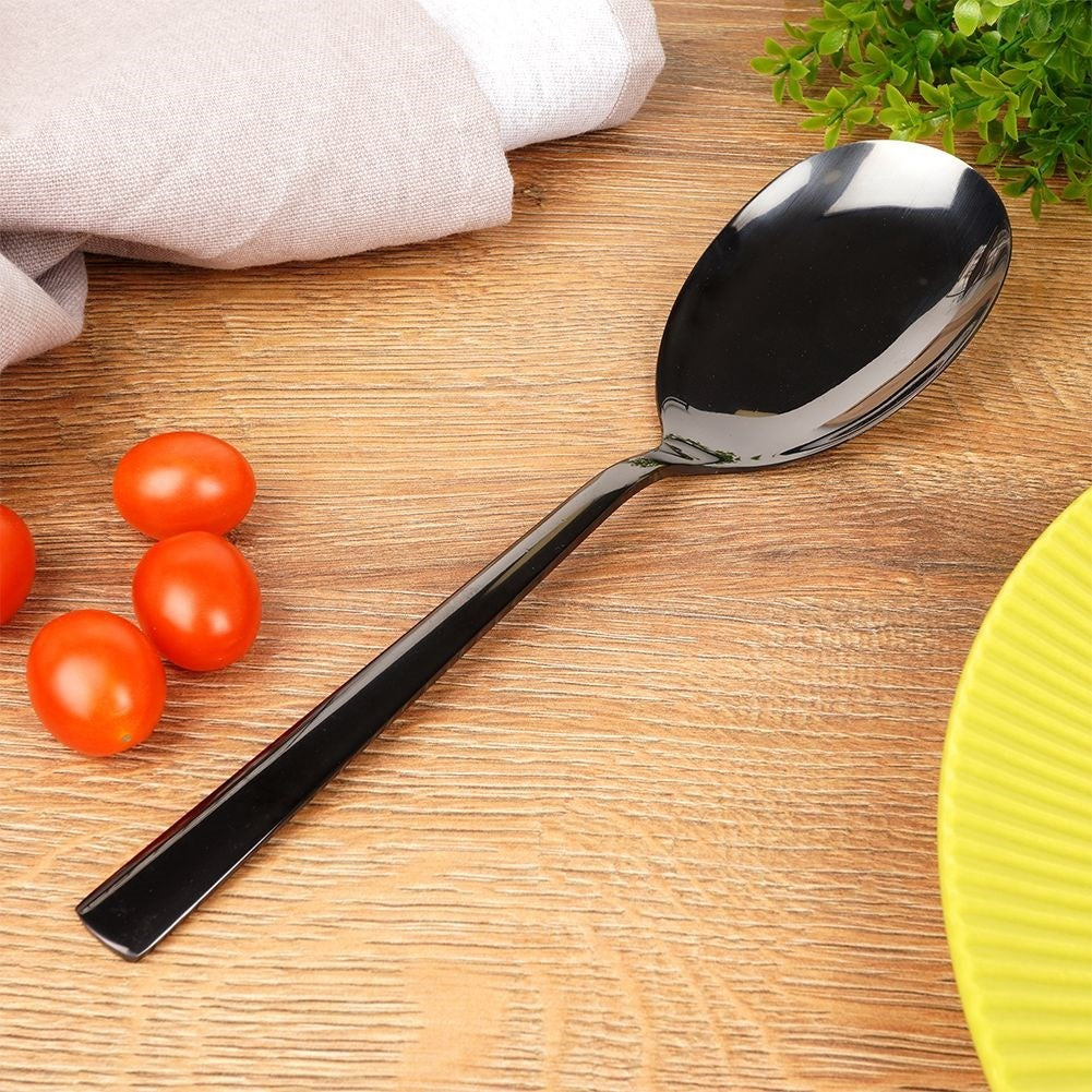 Elegant salad spoon in black stainless steel, dishwasher safe
