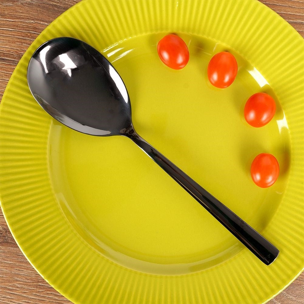 Elegant salad spoon in black stainless steel, dishwasher safe