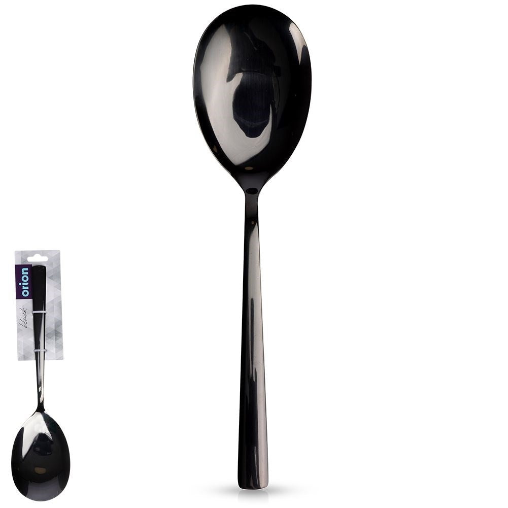 Elegant salad spoon in black stainless steel, dishwasher safe