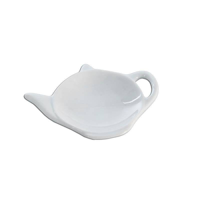 Elegant saucer in the shape of a teapot, white porcelain, stylish look