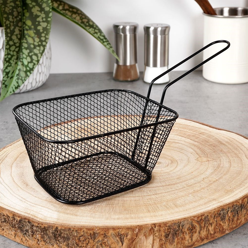 Elegant serving basket in black stainless steel with handle