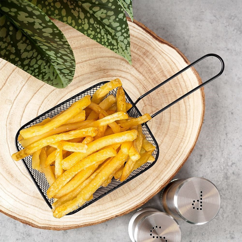 Elegant serving basket in black stainless steel with handle