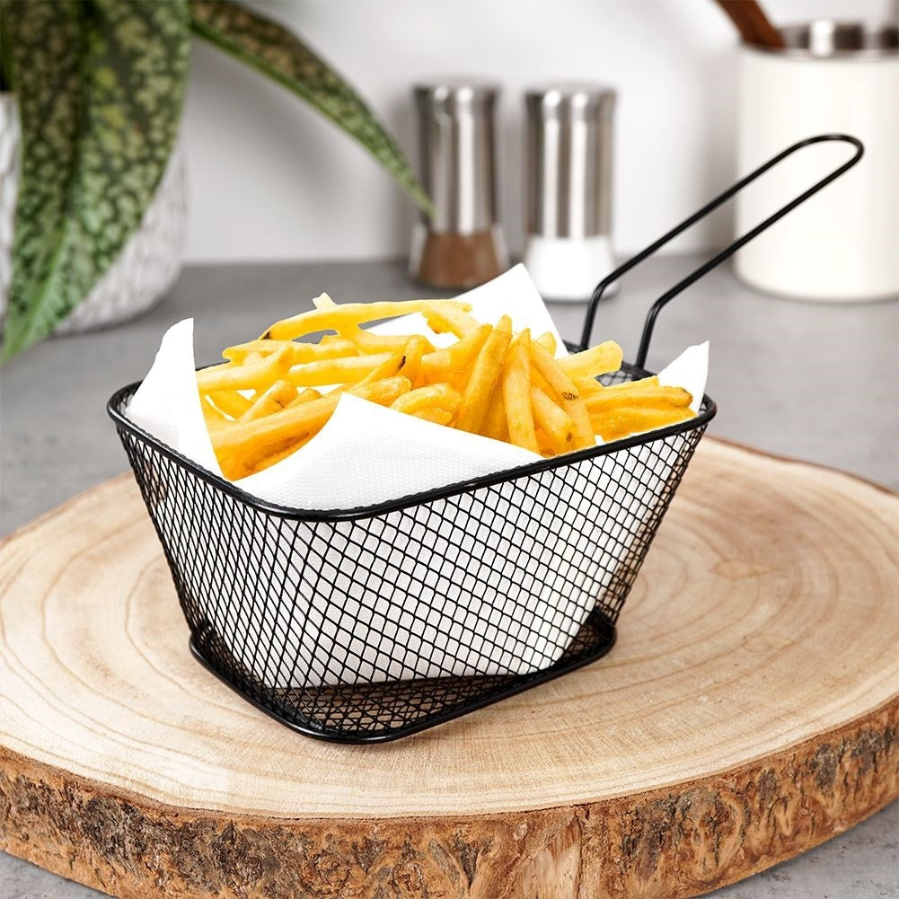 Elegant serving basket in black stainless steel with handle