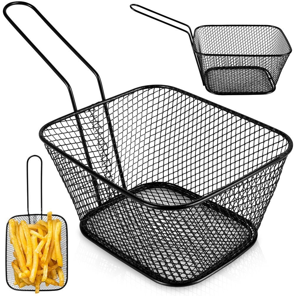 Elegant serving basket in black stainless steel with handle
